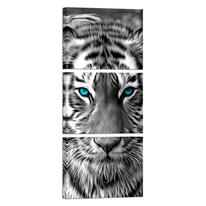 Visual Art Decor Black and White Tiger Decor Painting Wildlife Picture Canvas Wall Art for Home Office Bedroom Decoration Ready to Hang 12inx16inx3Pieces - Image 1